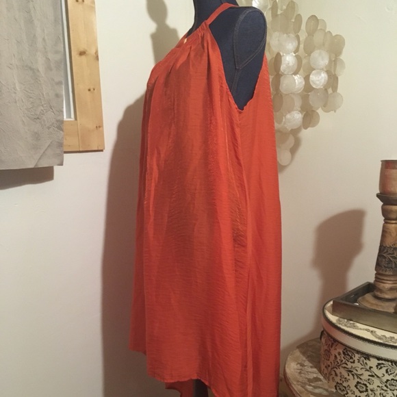 H&M orange, high low dress with gold collar - Picture 3 of 8